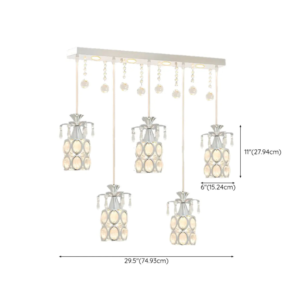 Suspension élégante cylindrique en cristal pour îlot de cuisine avec projecteur