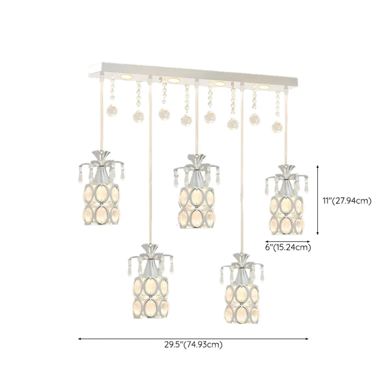 Suspension élégante cylindrique en cristal pour îlot de cuisine avec projecteur