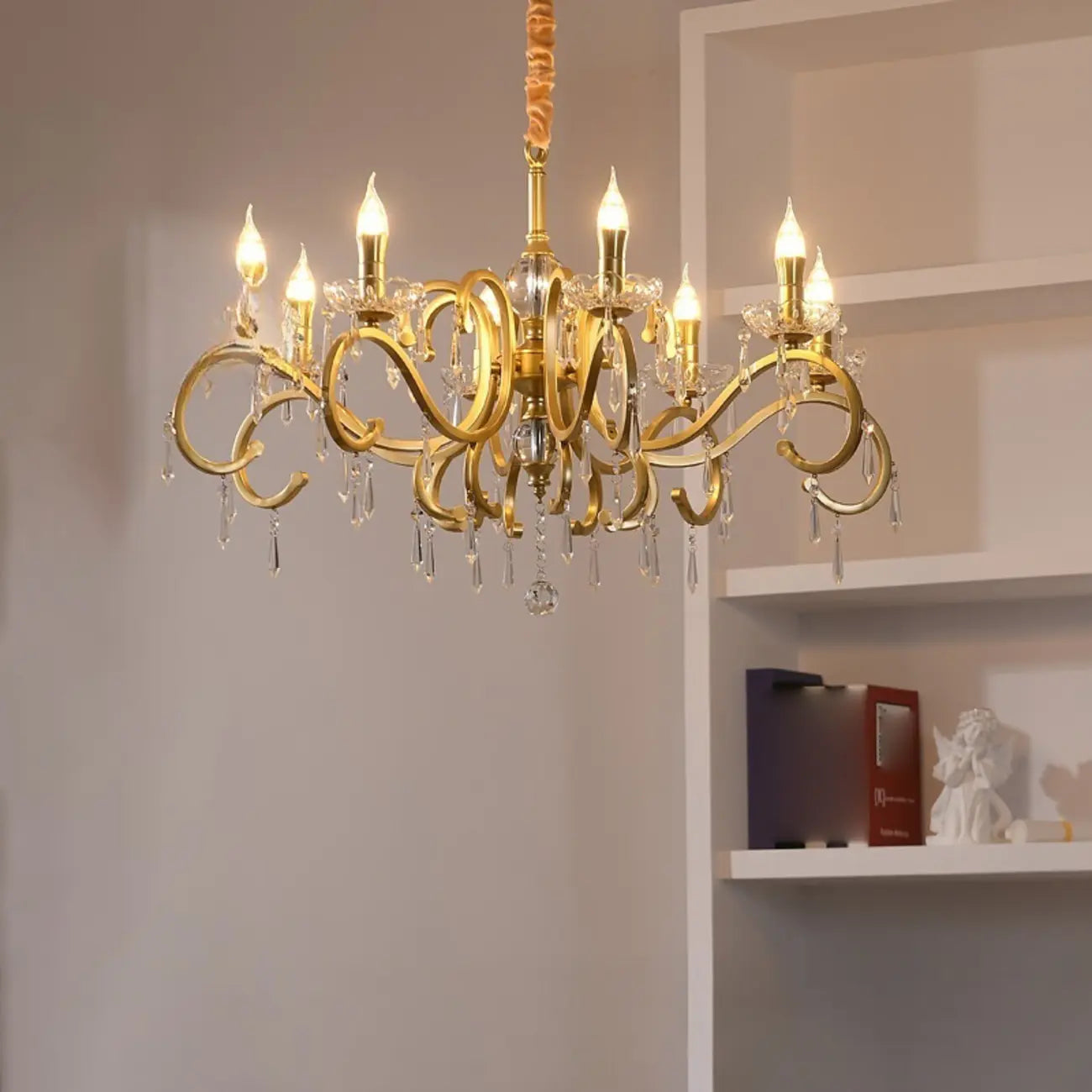 Lustre candélabre en cristal doré français
