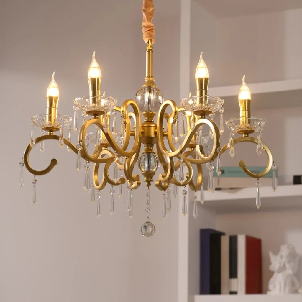 Lustre candélabre en cristal doré français