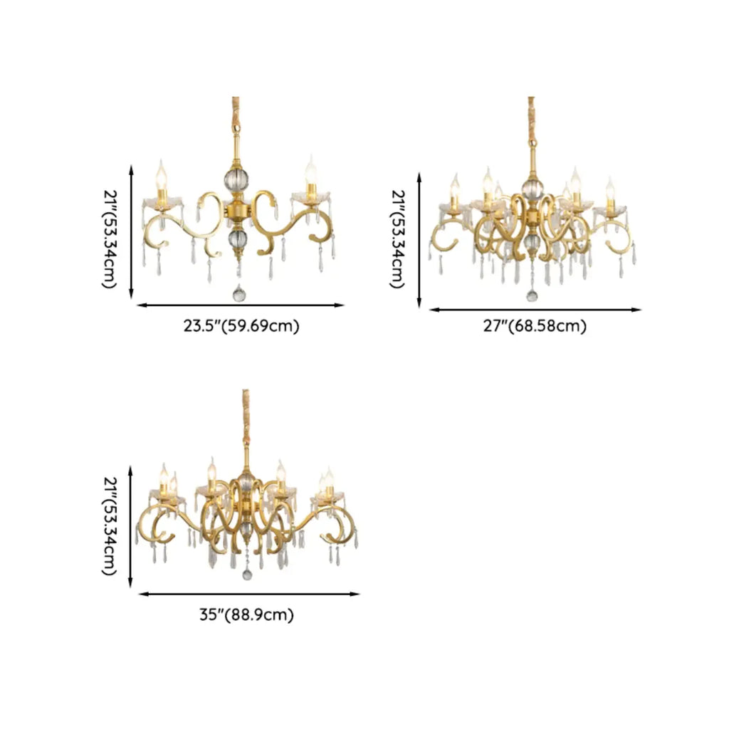 Lustre candélabre en cristal doré français