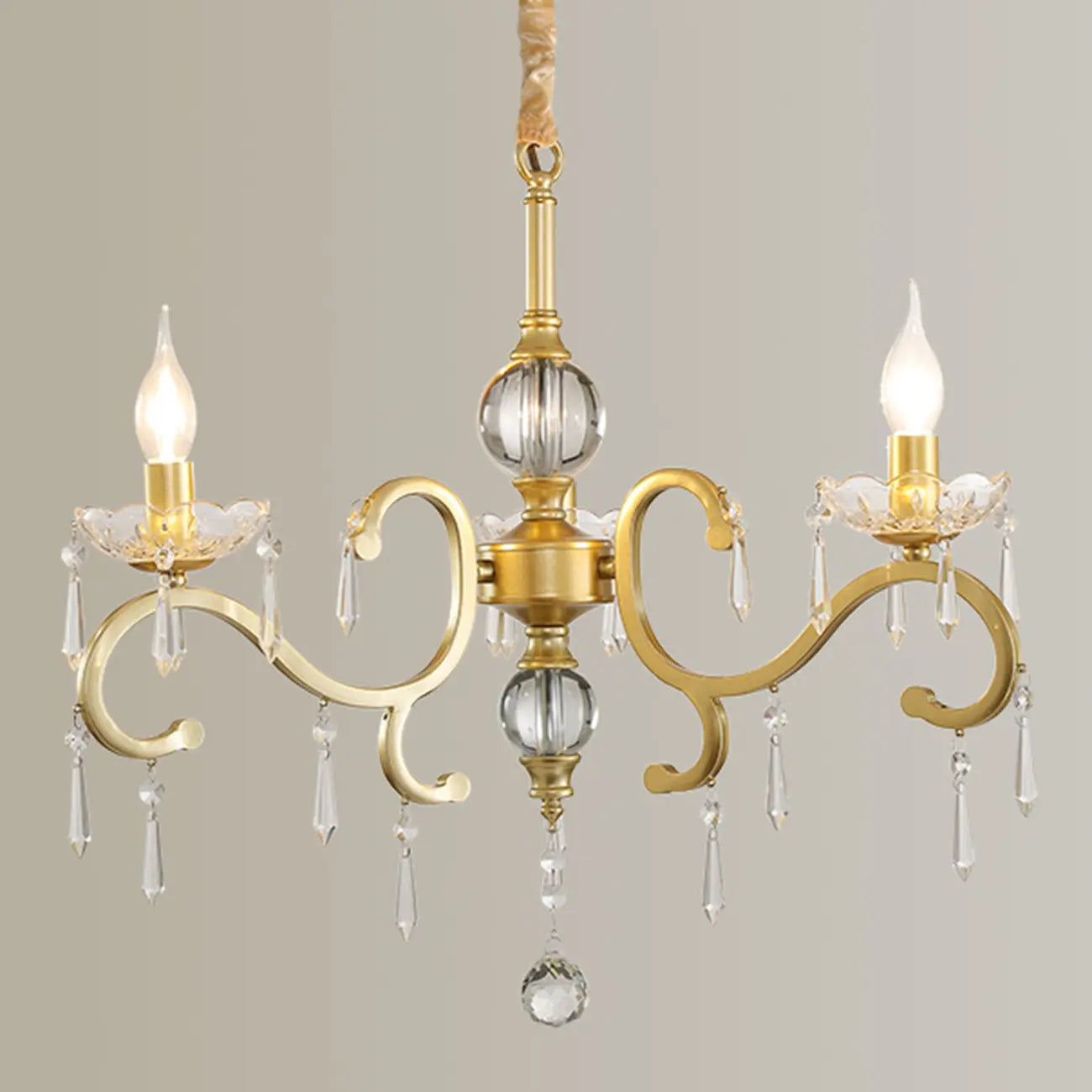 Lustre candélabre en cristal doré français