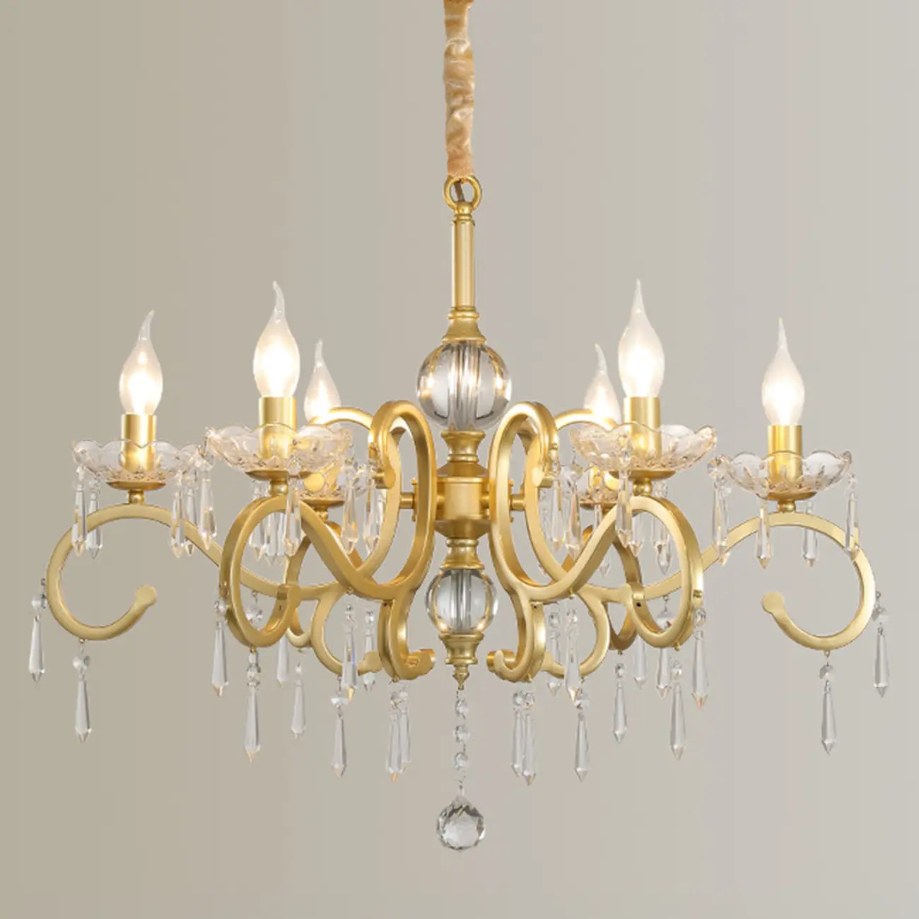 Lustre candélabre en cristal doré français