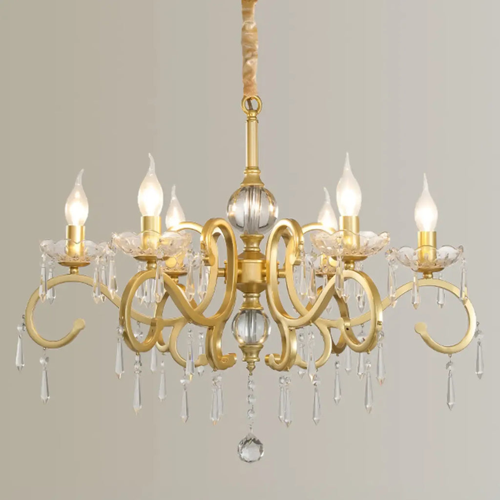 Lustre candélabre en cristal doré français