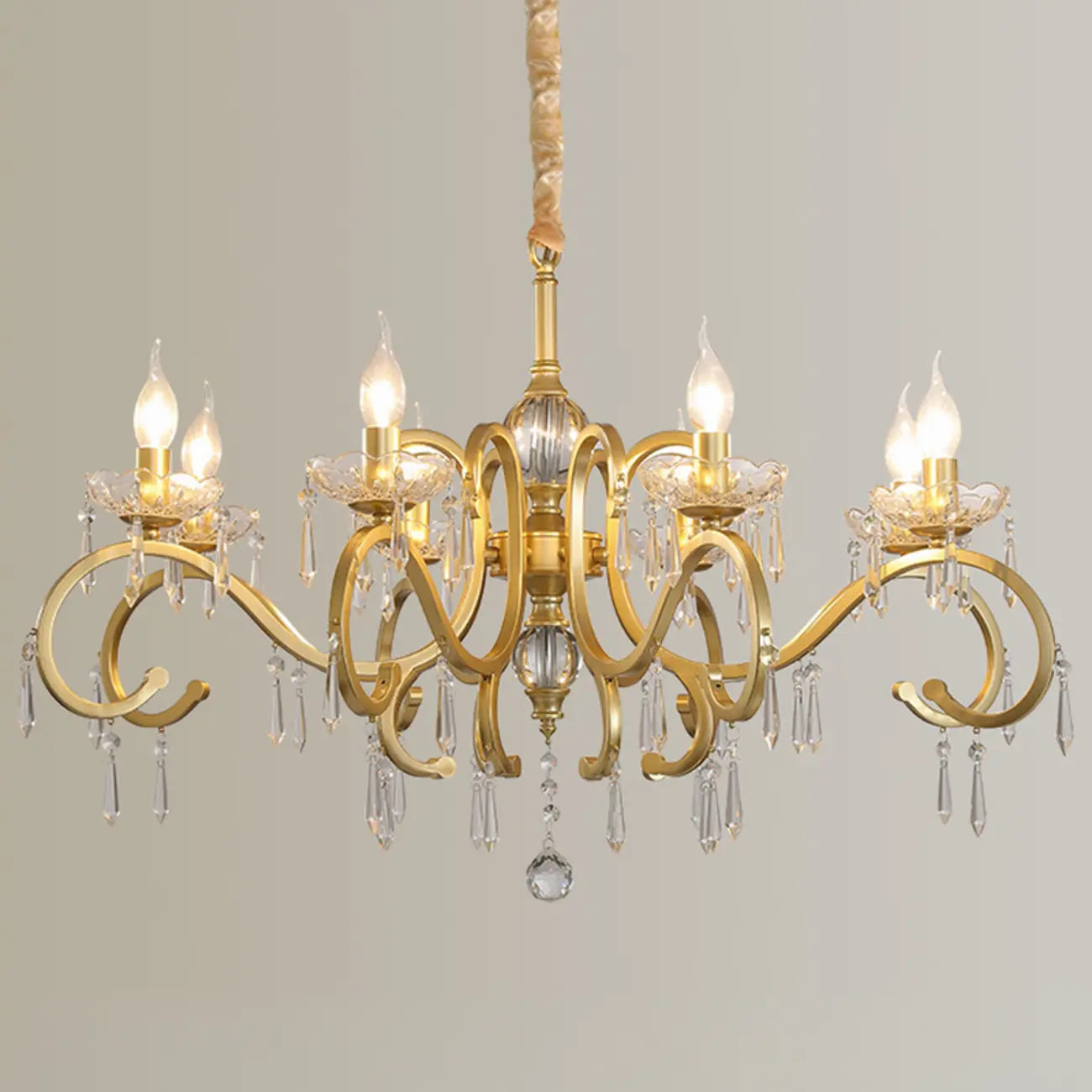 Lustre candélabre en cristal doré français