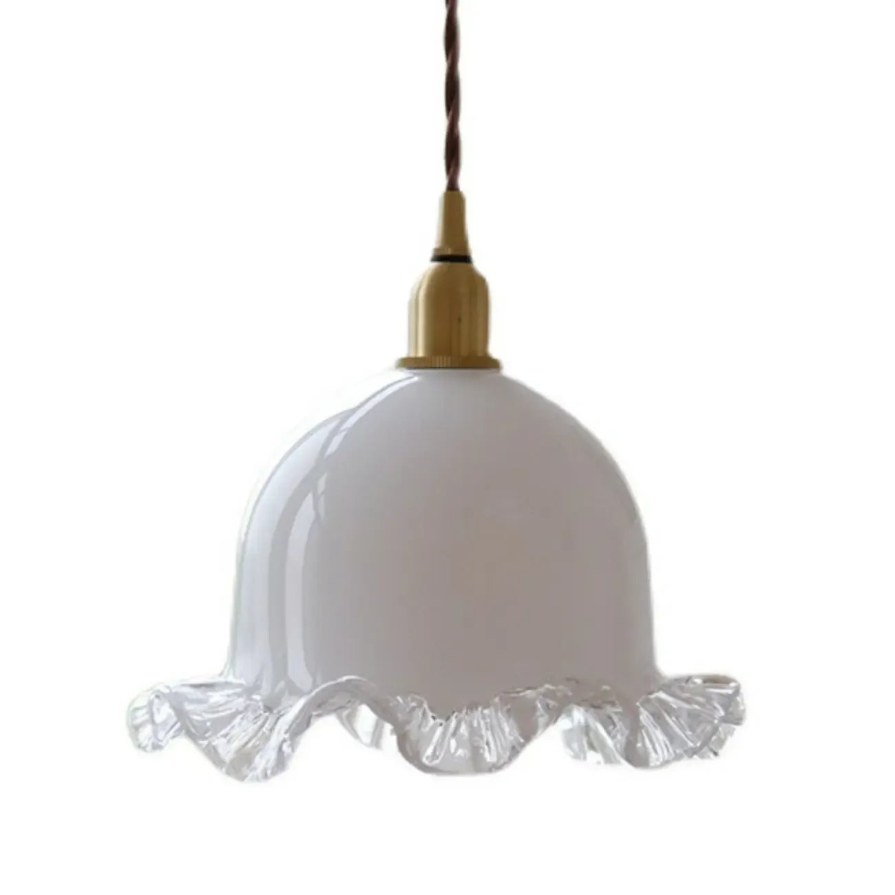 Suspension élégante en laiton blanc et verre à motif floral pour cuisine