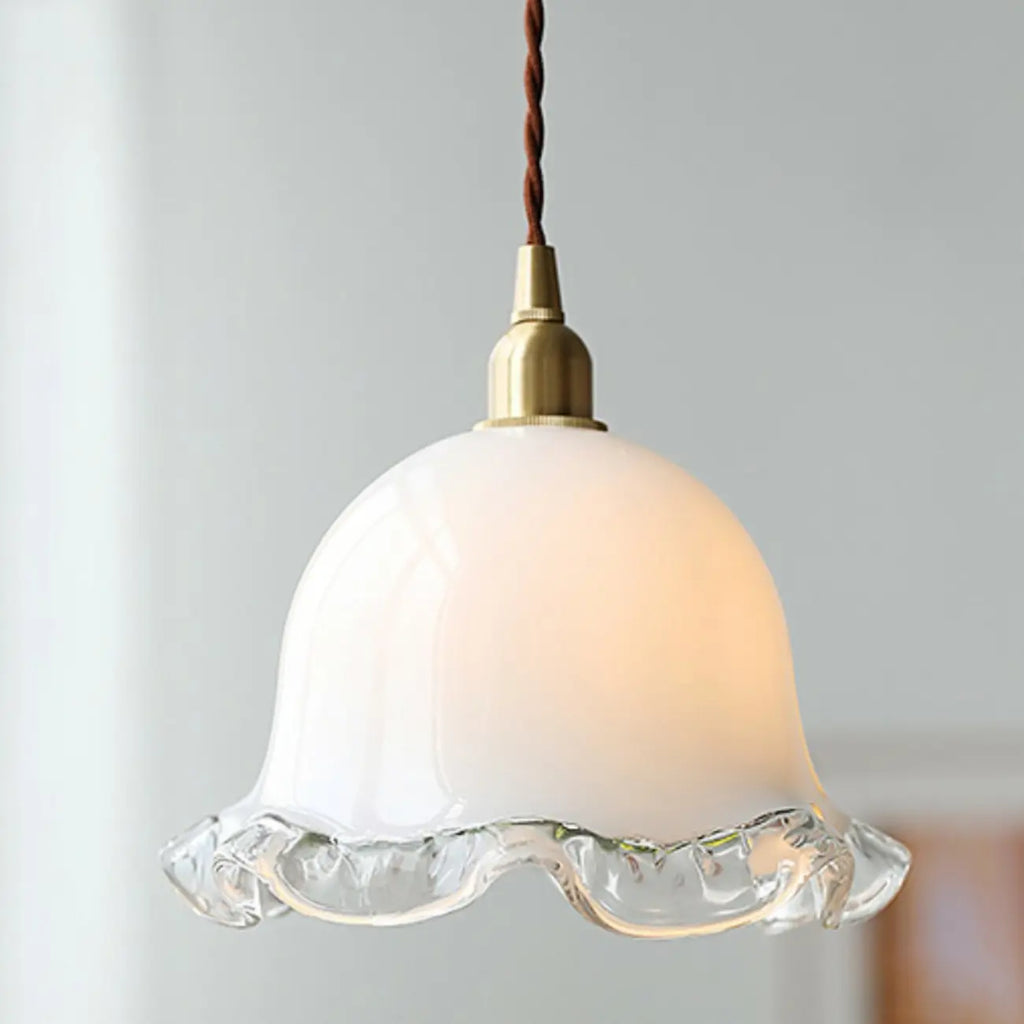 Suspension élégante en laiton blanc et verre à motif floral pour cuisine