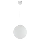 Suspension de cuisine minimaliste en verre blanc et métal argenté, globe