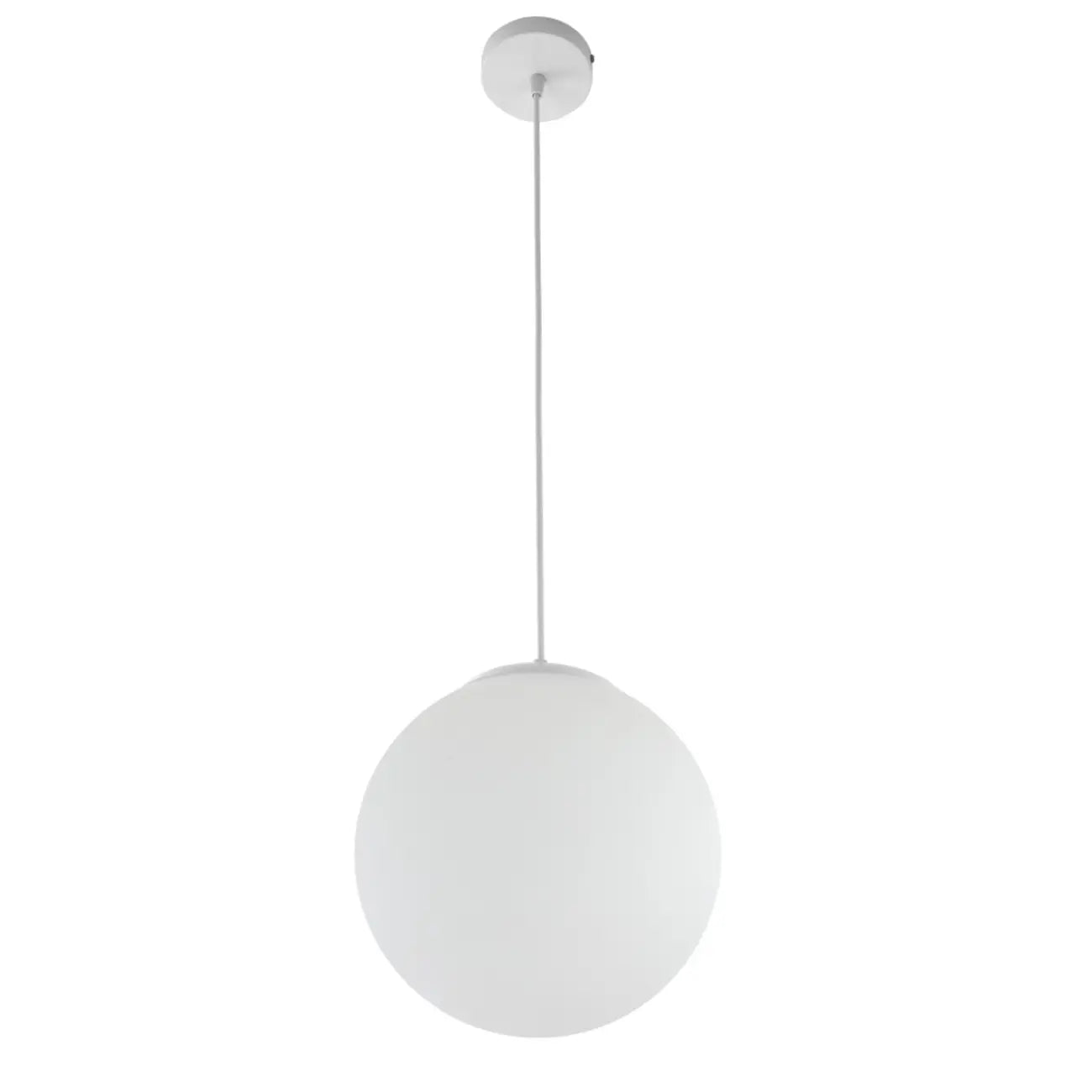 Suspension de cuisine minimaliste en verre blanc et métal argenté, globe