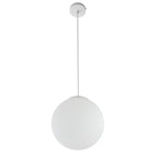 Suspension de cuisine minimaliste en verre blanc et métal argenté, globe