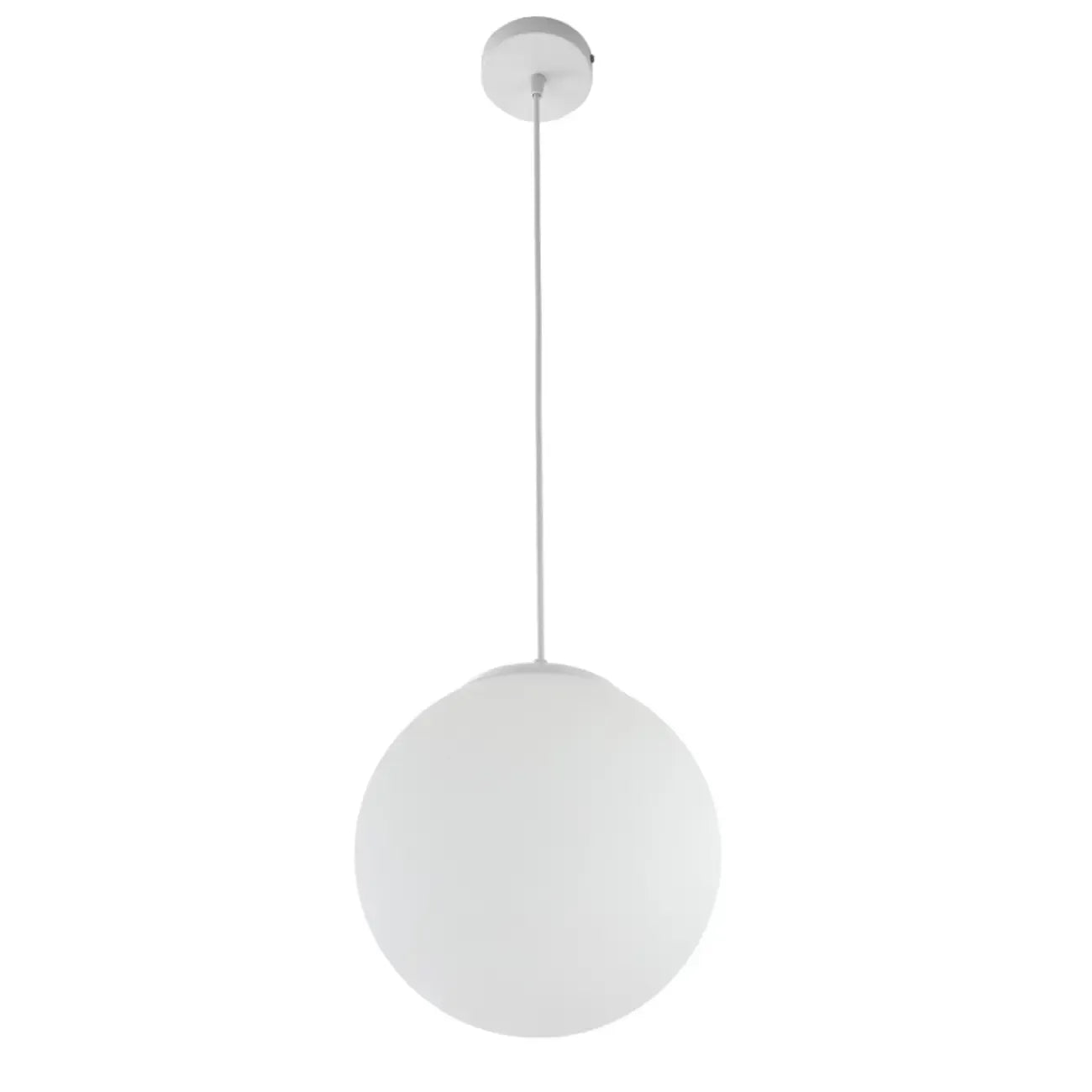 Suspension de cuisine minimaliste en verre blanc et métal argenté, globe