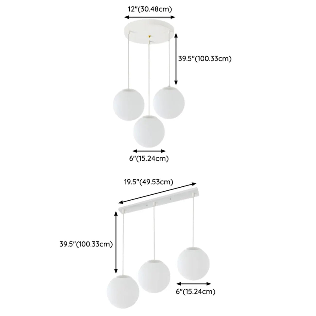 Suspension de cuisine minimaliste en verre blanc et métal argenté, globe