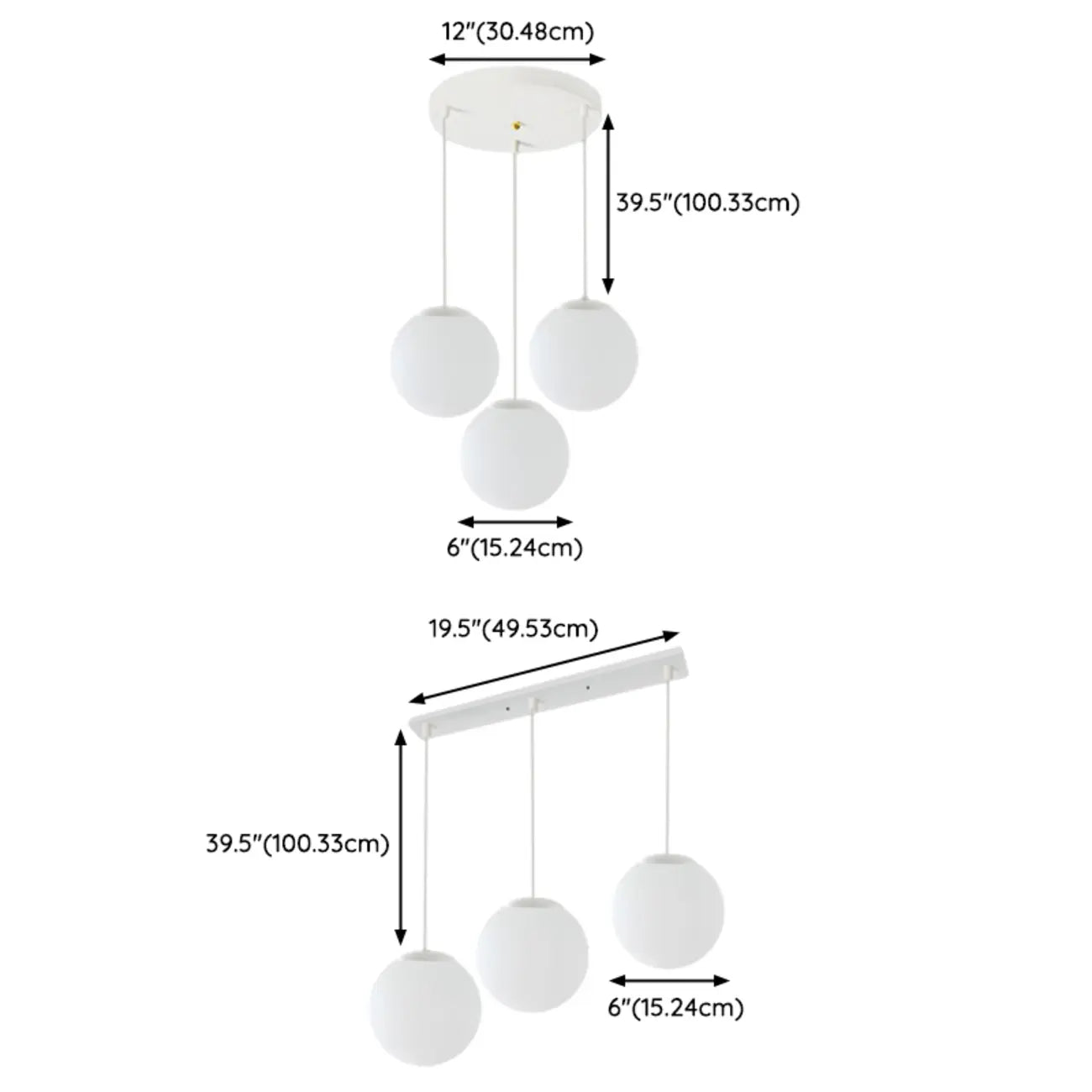 Suspension de cuisine minimaliste en verre blanc et métal argenté, globe