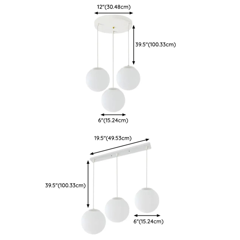 Suspension de cuisine minimaliste en verre blanc et métal argenté, globe