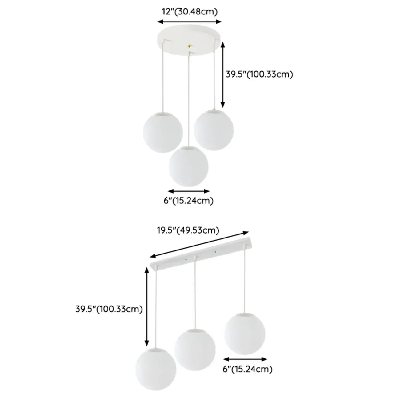 Suspension de cuisine minimaliste en verre blanc et métal argenté, globe