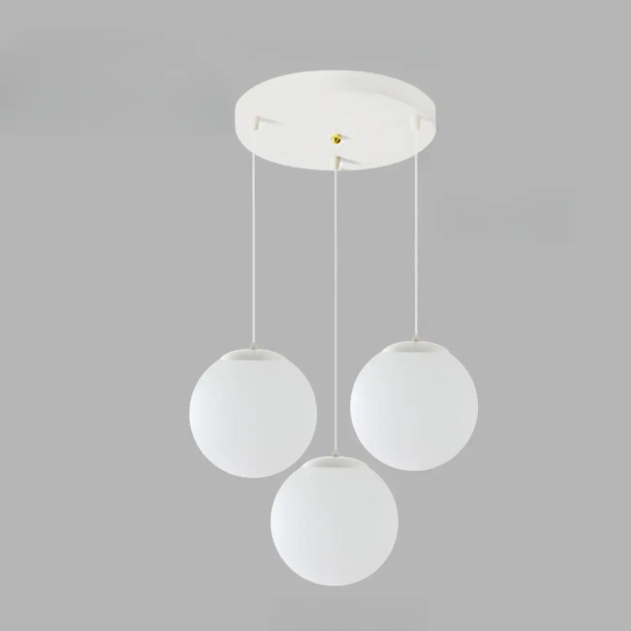 Suspension de cuisine minimaliste en verre blanc et métal argenté, globe