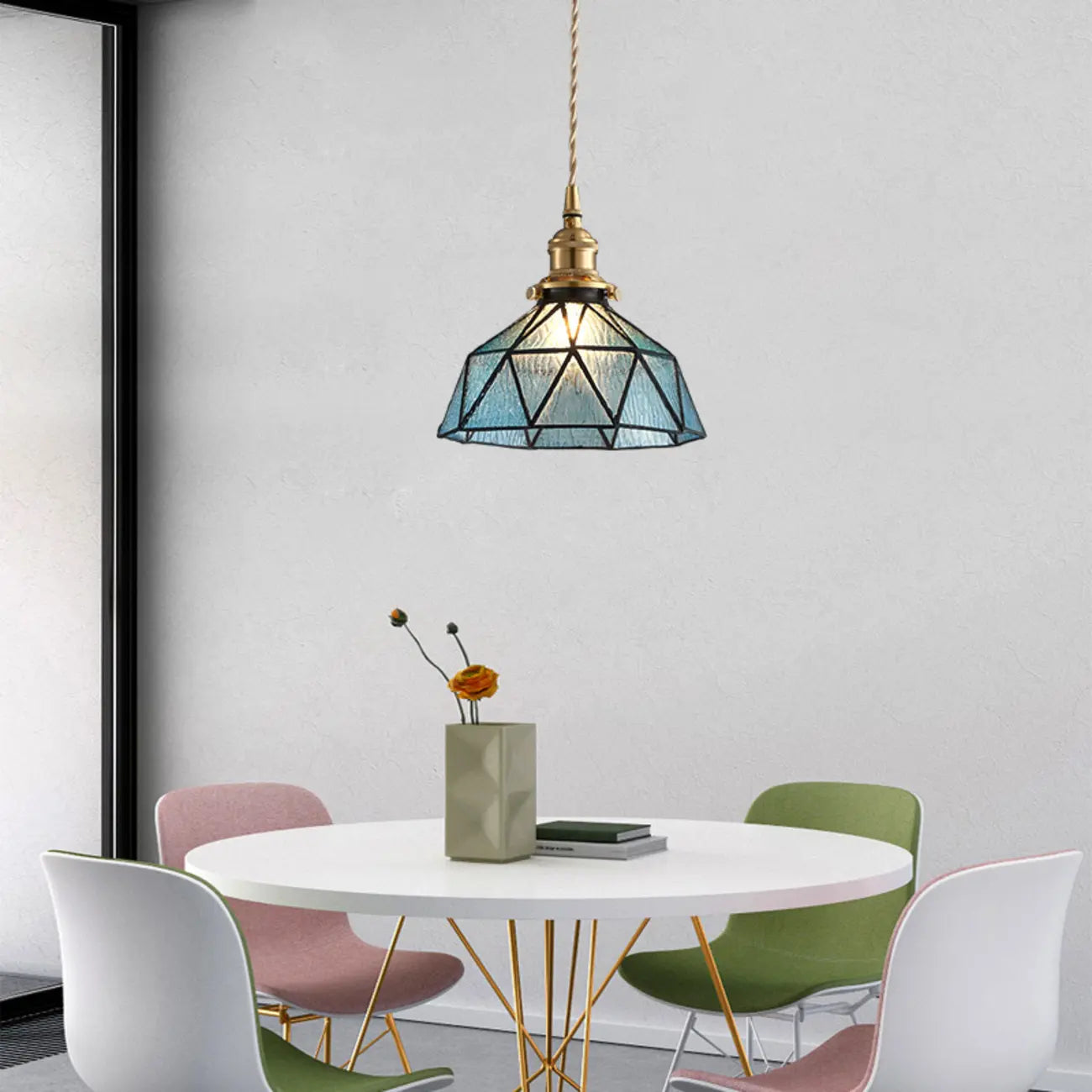 Suspension de cuisine moderne en verre bleu réglable en hauteur