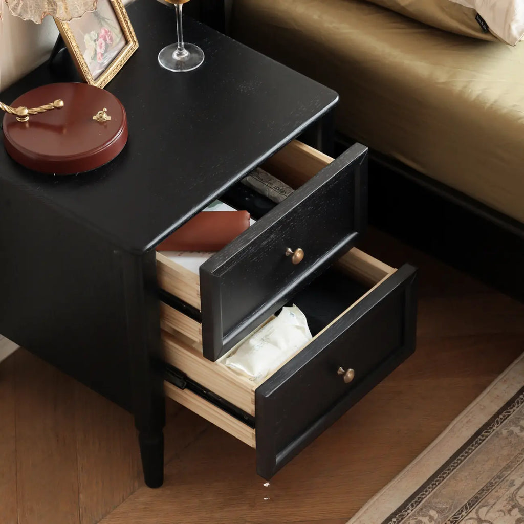 Table de chevet noire moderne avec 2 tiroirs de rangement