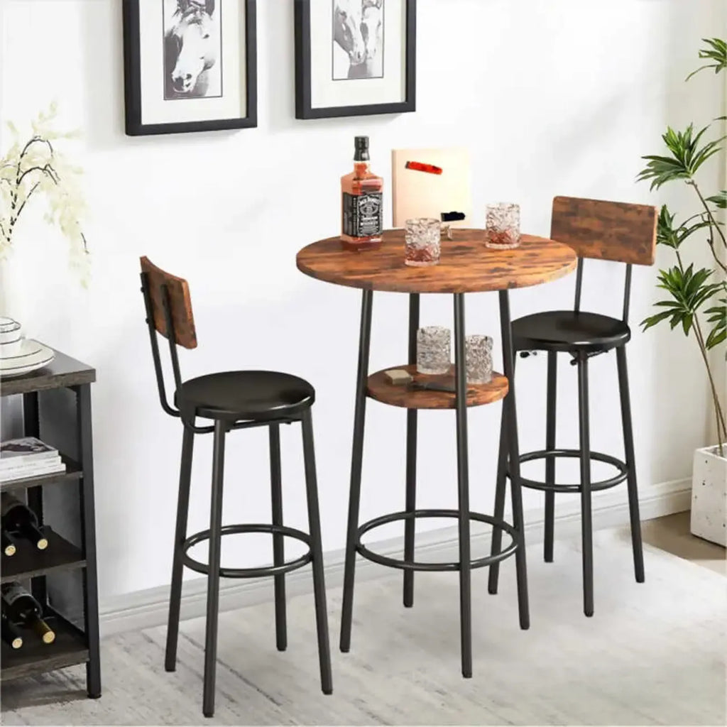 Table haute de bar ronde à 2 niveaux de style industriel pour petits espaces