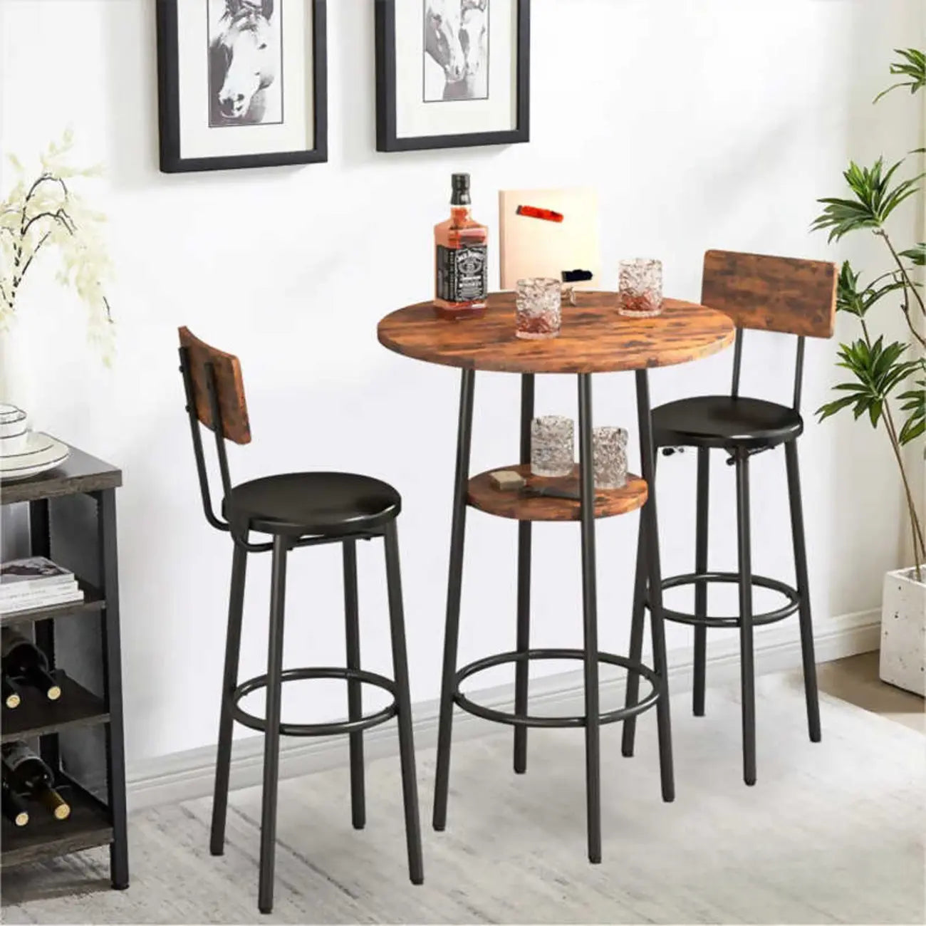 Table haute de bar ronde à 2 niveaux de style industriel pour petits espaces
