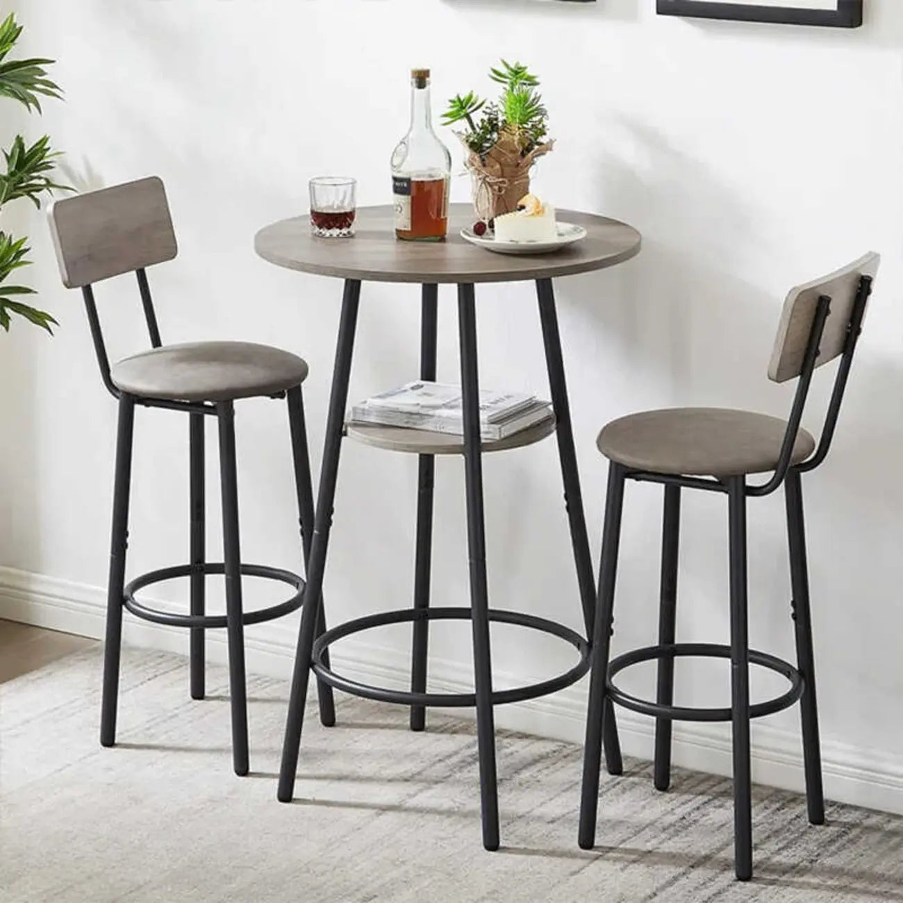 Table haute de bar ronde à 2 niveaux de style industriel pour petits espaces