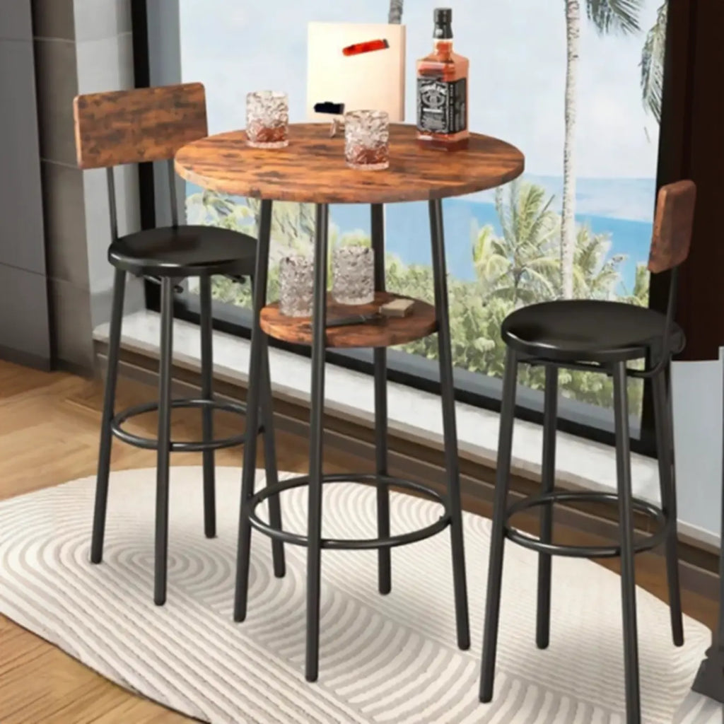 Table haute de bar ronde à 2 niveaux de style industriel pour petits espaces