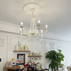 Lustre candélabre en métal blanc cristal et couronne