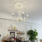 Lustre candélabre en métal blanc cristal et couronne