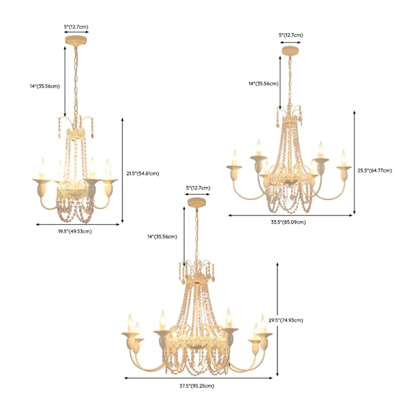 Lustre candélabre en métal blanc cristal et couronne
