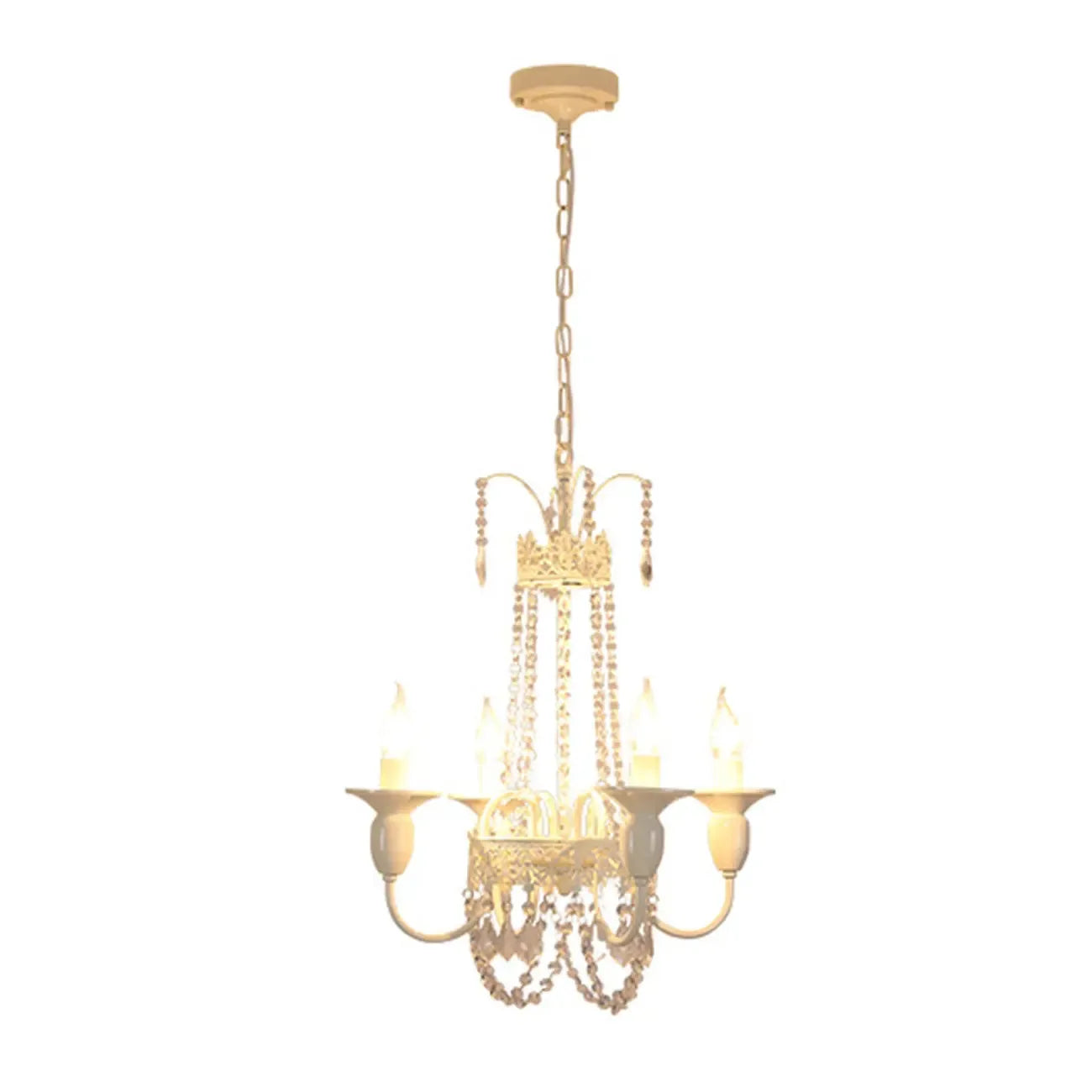 Lustre candélabre en métal blanc cristal et couronne