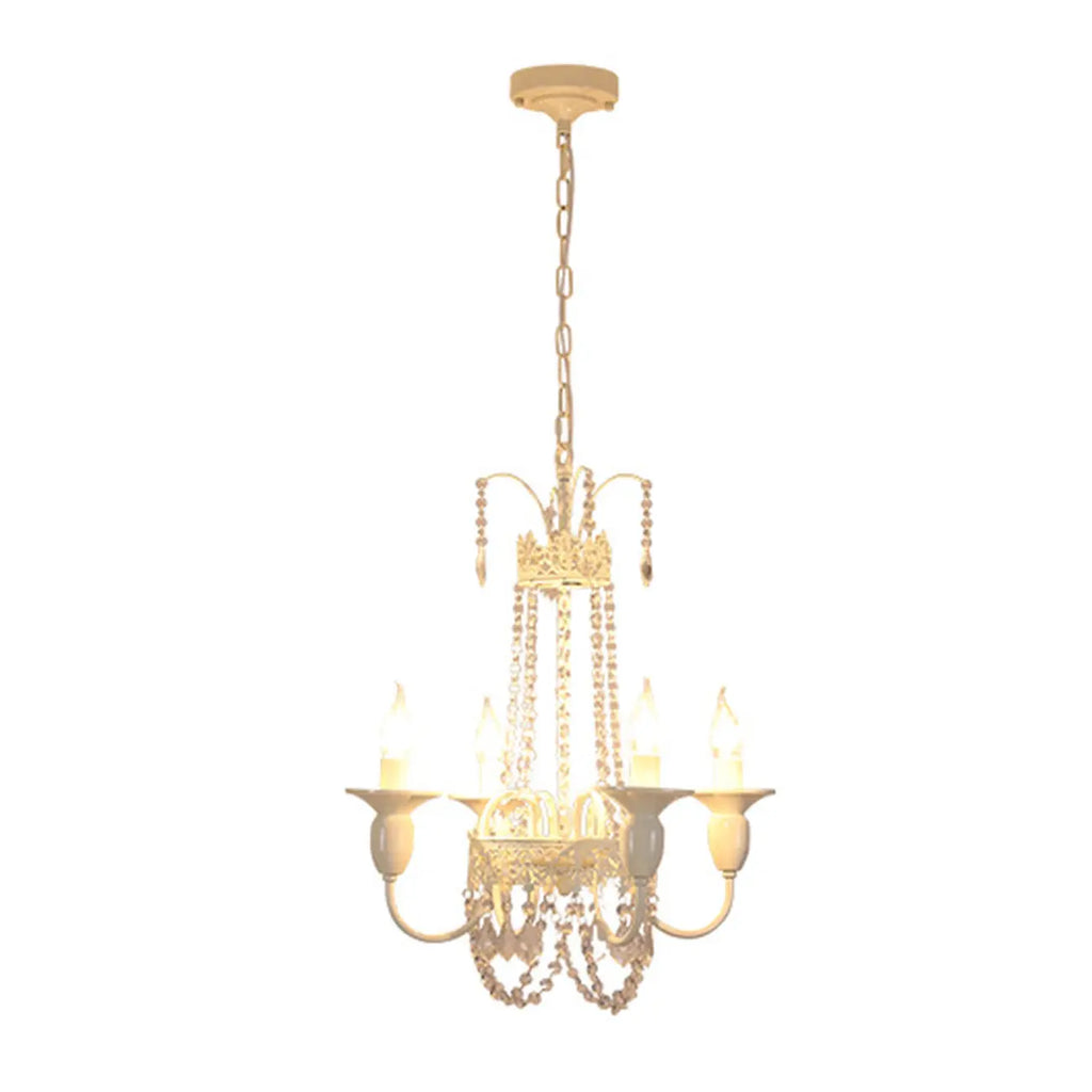 Lustre candélabre en métal blanc cristal et couronne