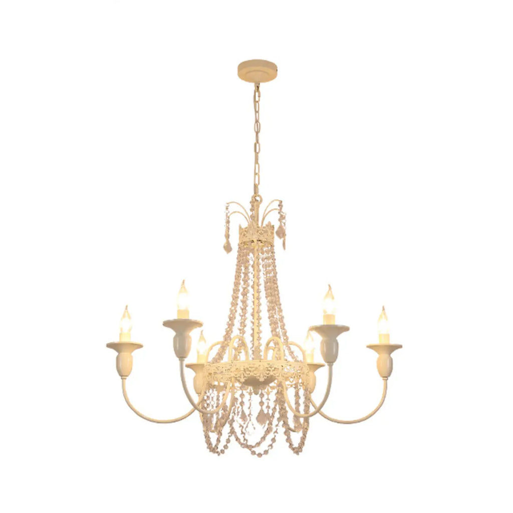 Lustre candélabre en métal blanc cristal et couronne