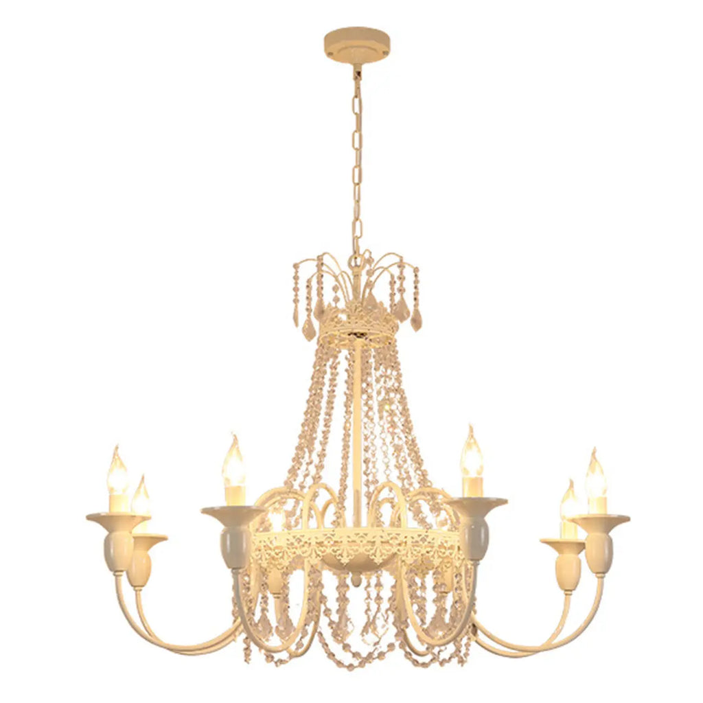 Lustre candélabre en métal blanc cristal et couronne