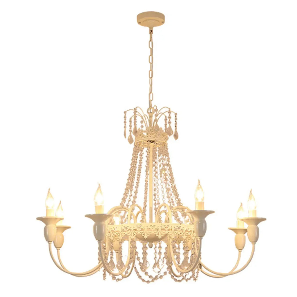 Lustre candélabre en métal blanc cristal et couronne