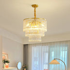 Lustre rond moderne en cristal doré à suspension descendante