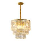 Lustre rond moderne en cristal doré à suspension descendante