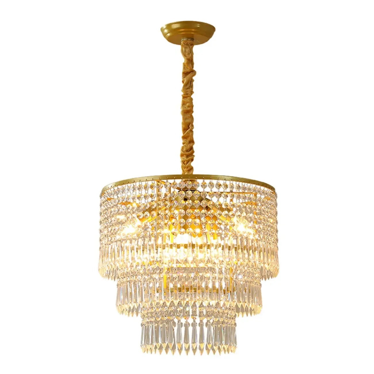 Lustre rond moderne en cristal doré à suspension descendante