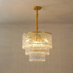 Lustre rond moderne en cristal doré à suspension descendante