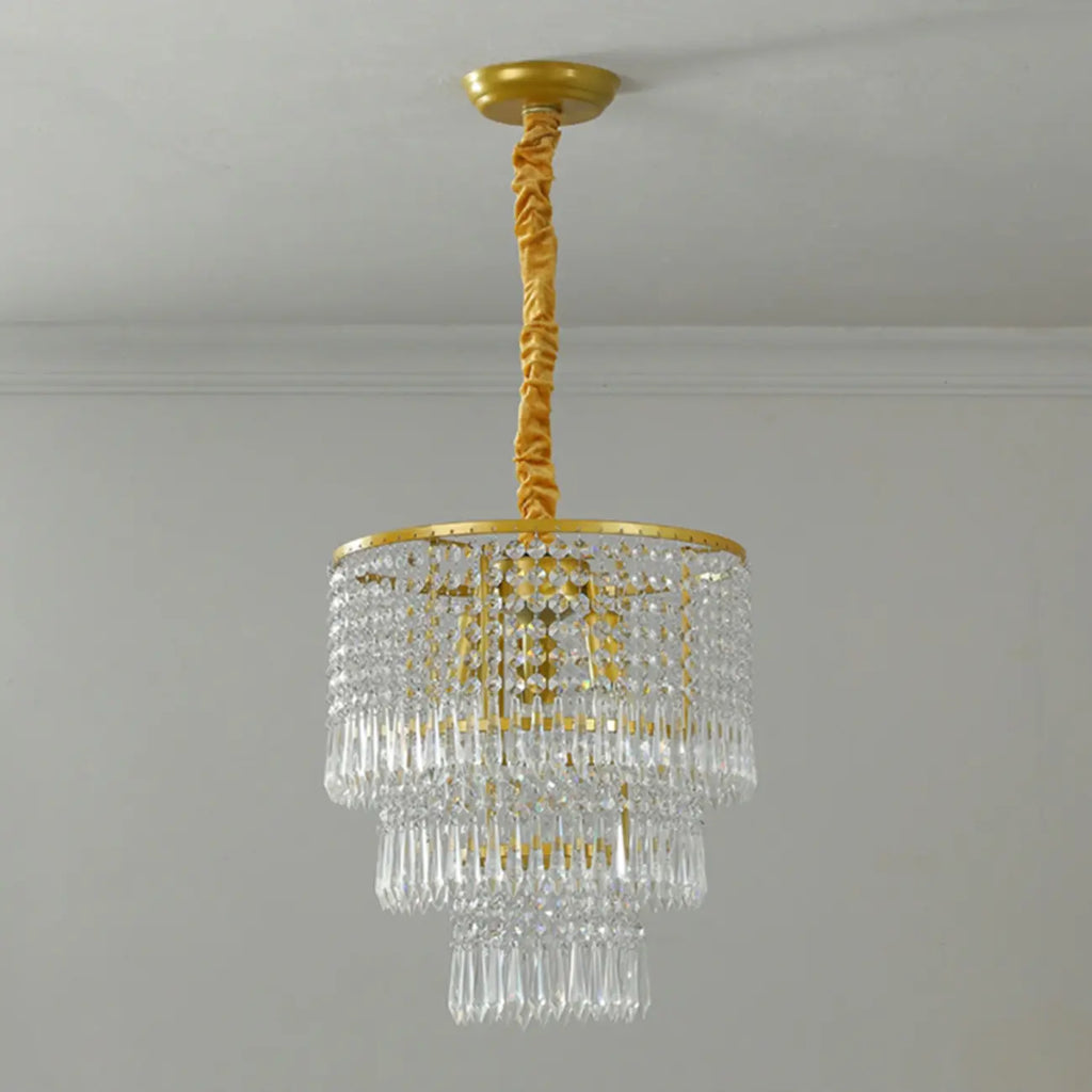 Lustre rond moderne en cristal doré à suspension descendante