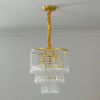 Lustre rond moderne en cristal doré à suspension descendante