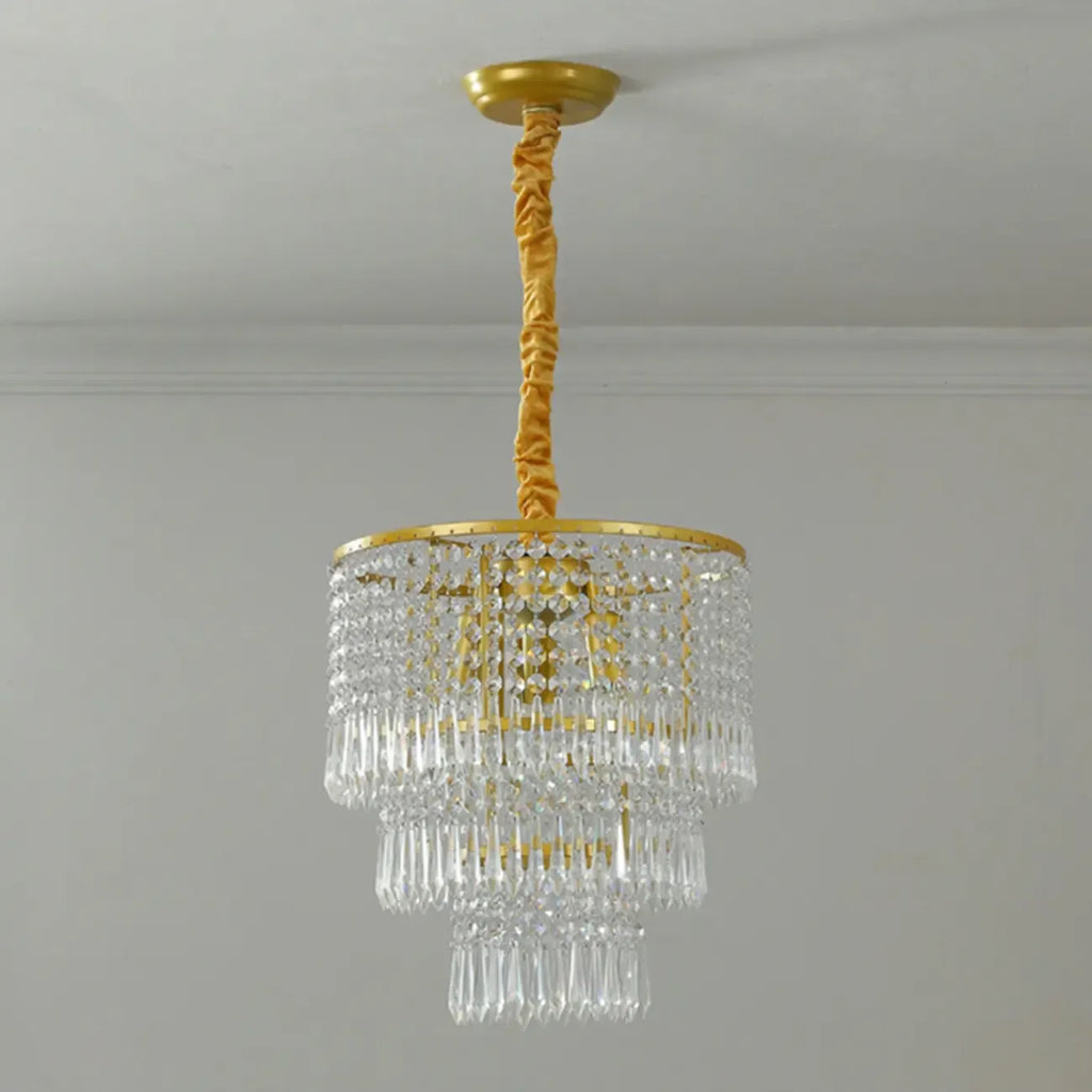 Lustre rond moderne en cristal doré à suspension descendante