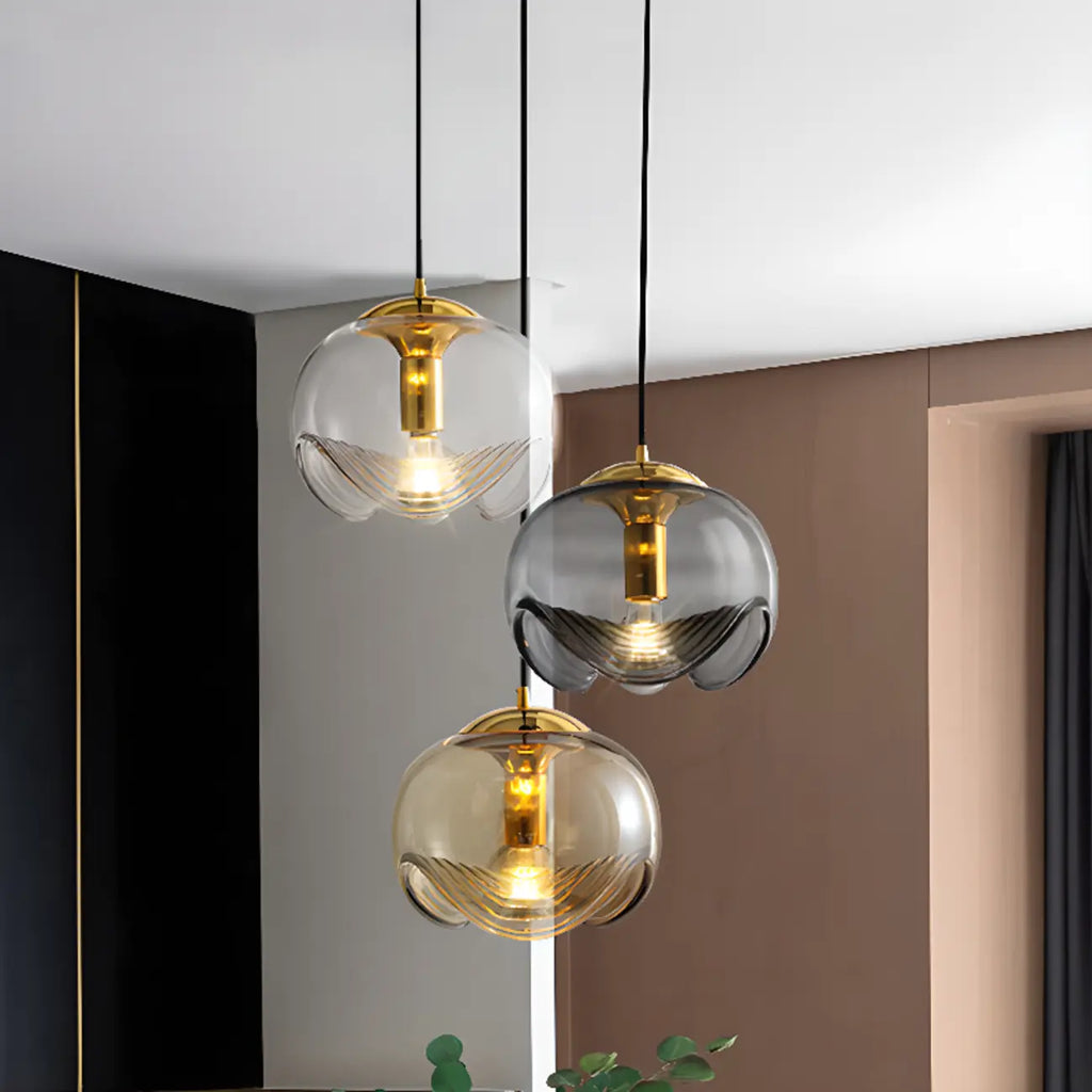 Suspension de cuisine moderne géométrique en verre transparent doré