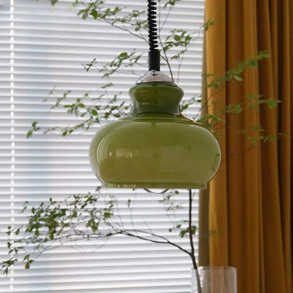 Suspension moderne réglable en verre vert dôme