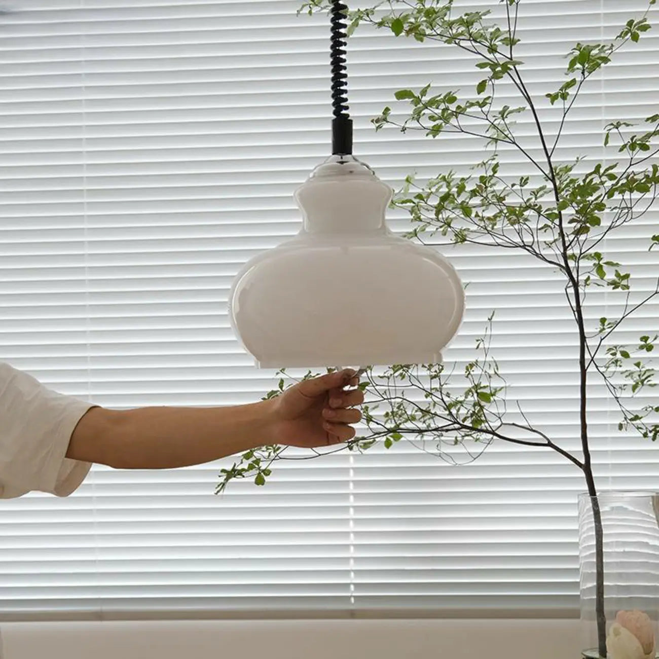 Suspension moderne réglable en verre vert dôme