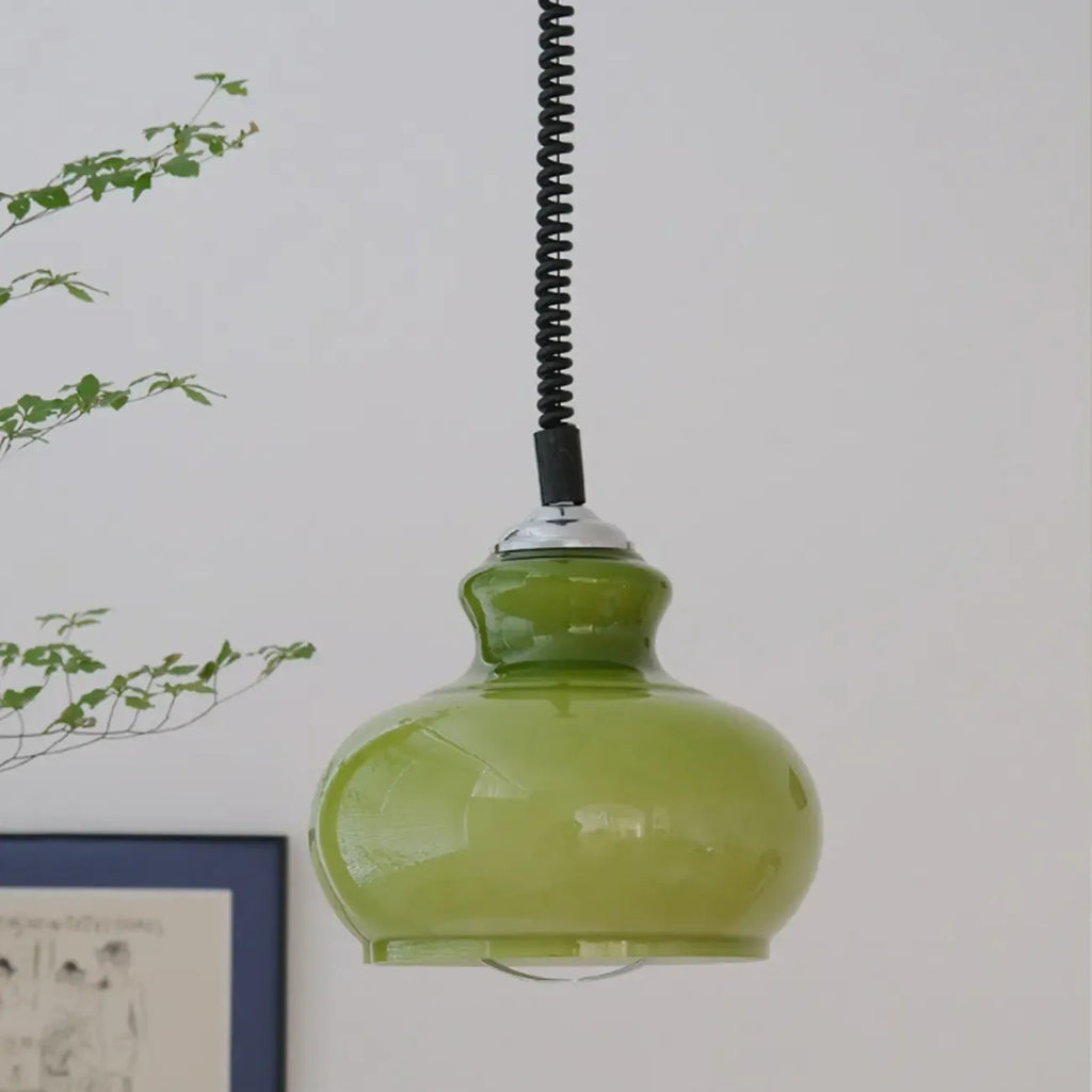 Suspension moderne réglable en verre vert dôme