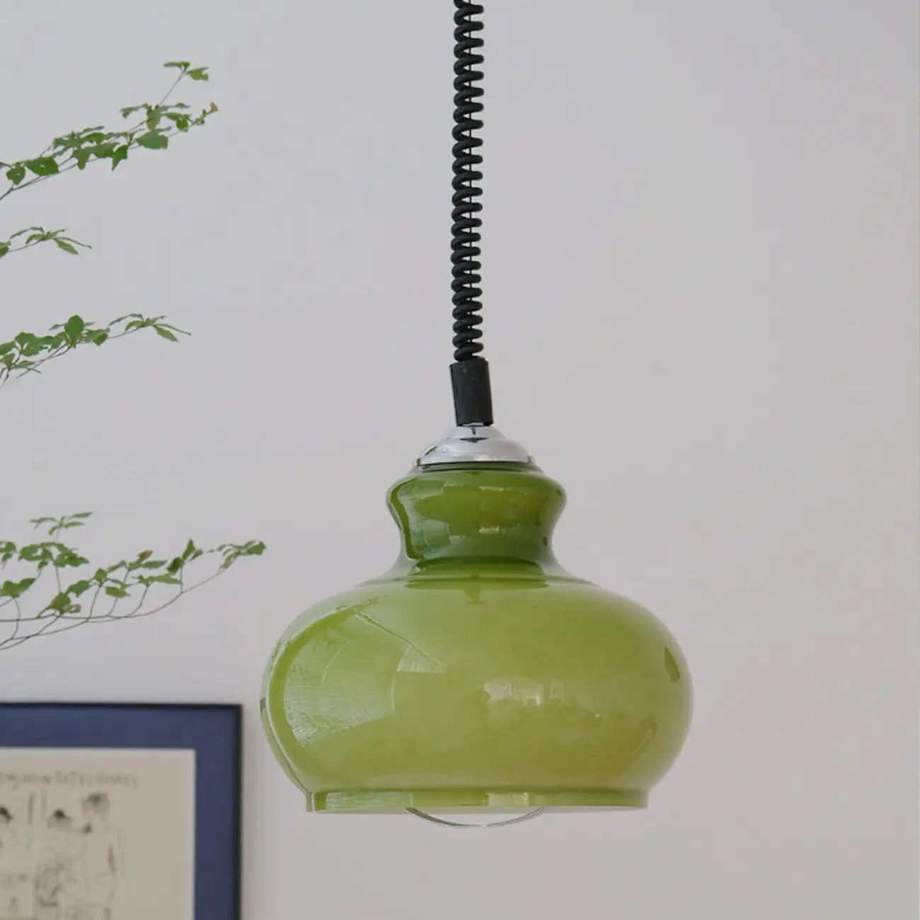 Suspension moderne réglable en verre vert dôme