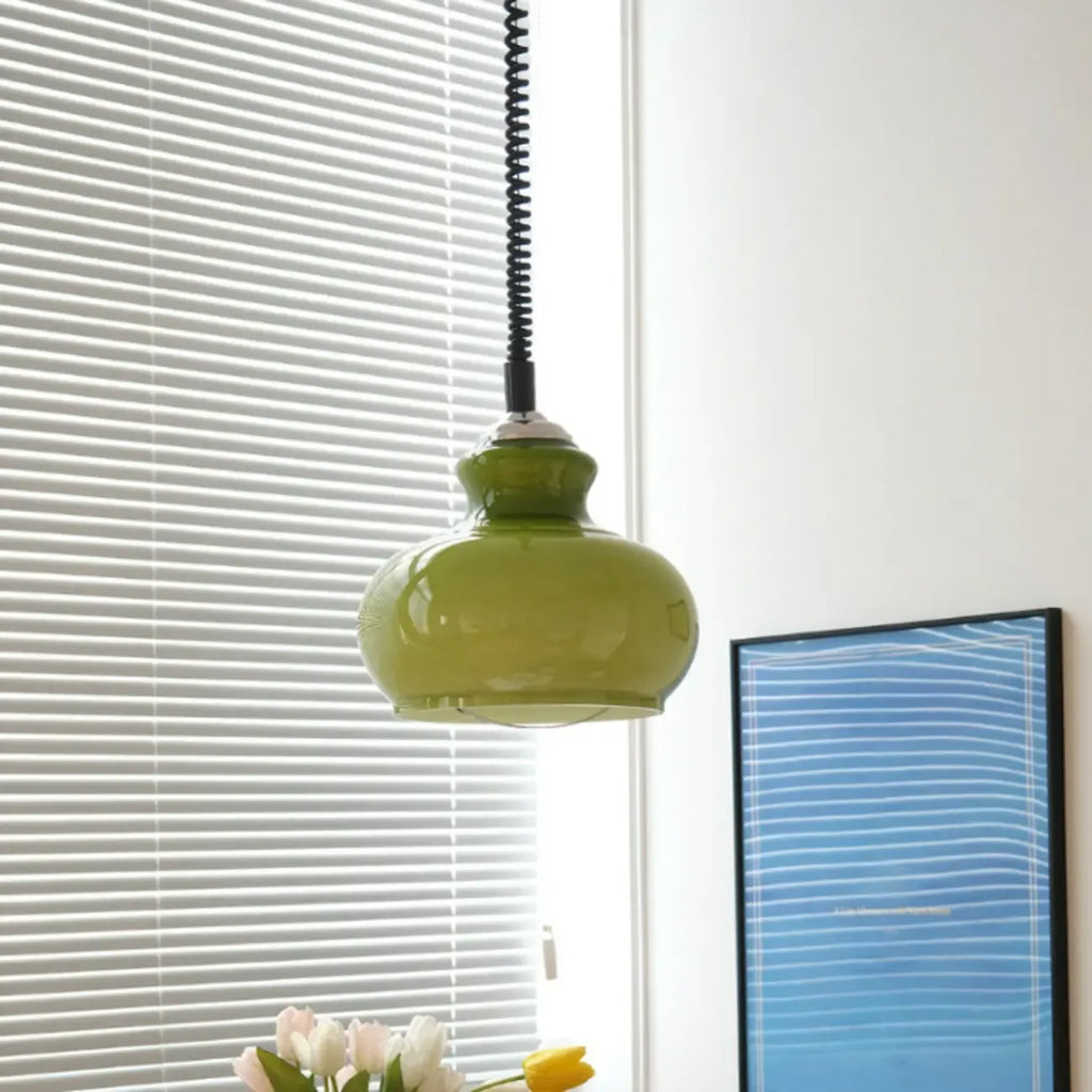Suspension moderne réglable en verre vert dôme