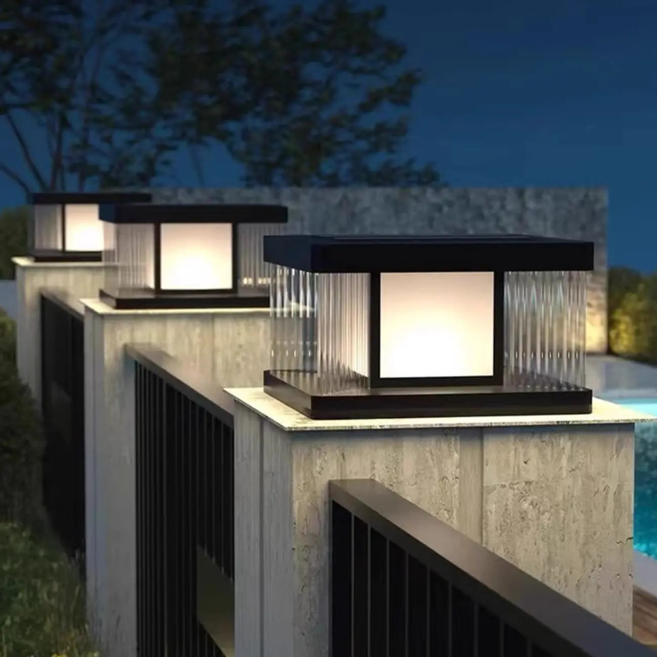 Lampadaires solaires d'extérieur rectangulaires noirs modernes