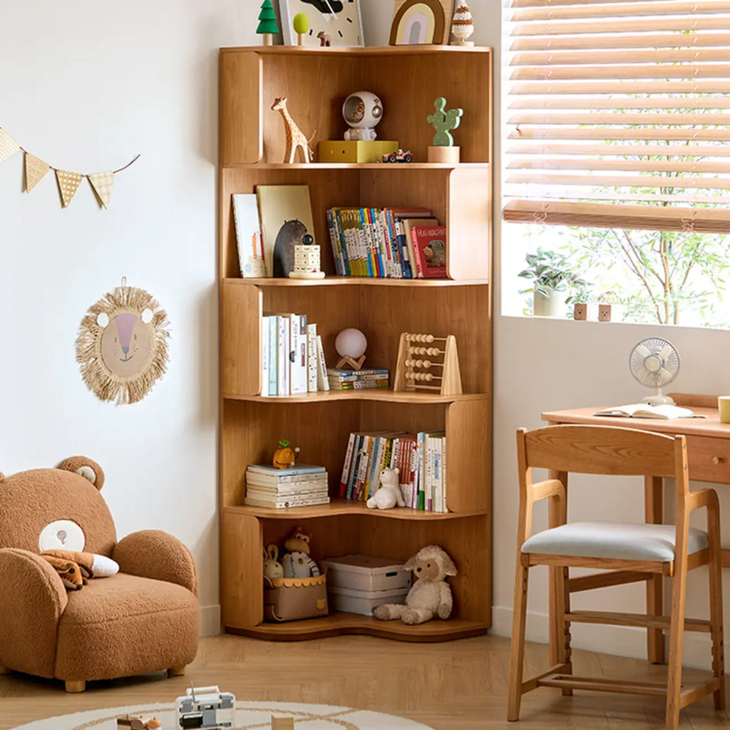 Bibliothèque d'angle moderne en bois naturel à 5 ​​niveaux, de taille moyenne