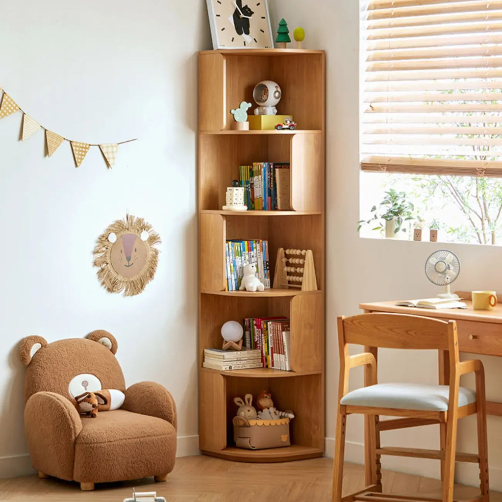Bibliothèque d'angle moderne en bois naturel à 5 ​​niveaux, de taille moyenne